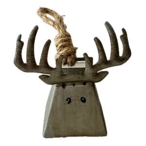 Vintage Unbranded Rustic Tin Metal Christmas Reindeer Cowbell Ornament Decor